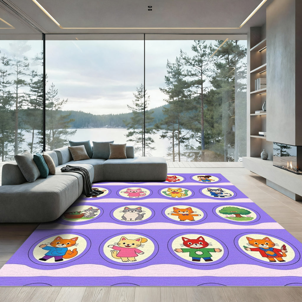 Playful Cartoon Children Animal Collection Rug