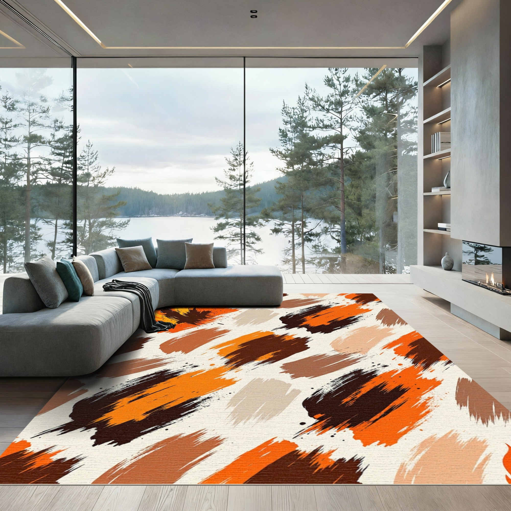 Abstract Fiery Flame Brushstroke Art Rug