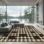 Dark Cream Houndstooth Plaid Squares Rug