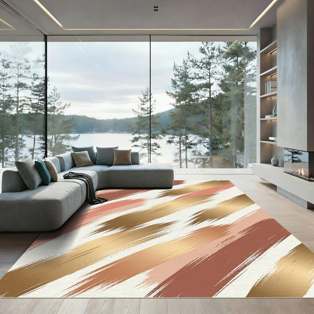 Metallic Gold and Terracotta Abstract Strokes Rug