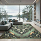 Sage Botanical Filigree Scroll Medallion Rug