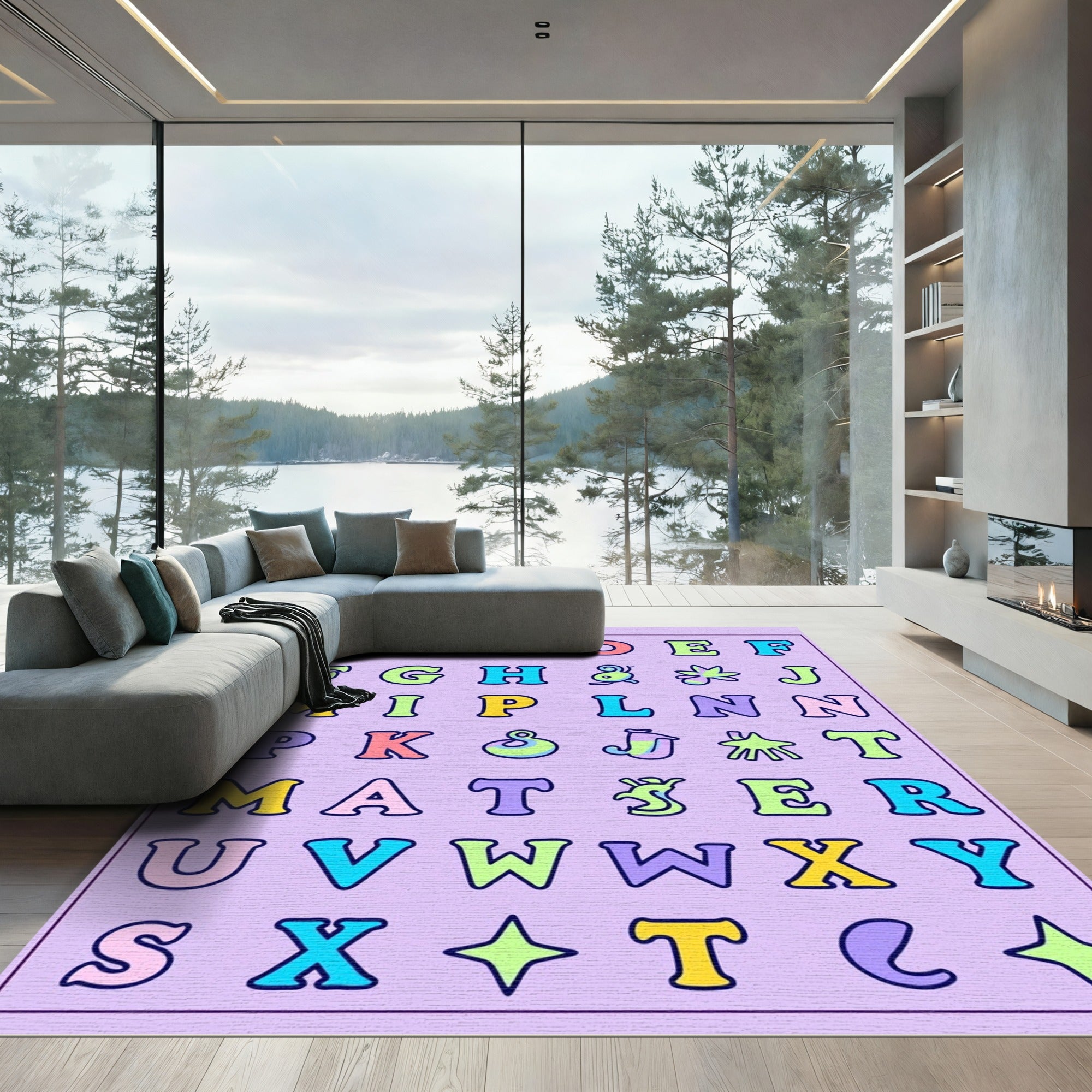 Whimsical Alphabet Pastel Characters Rug