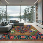 Ornate Paisley Floral Medallion Gold Red Blue Rug