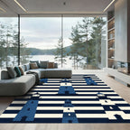 Blue Nautical Lighthouse Navy Striped Rug