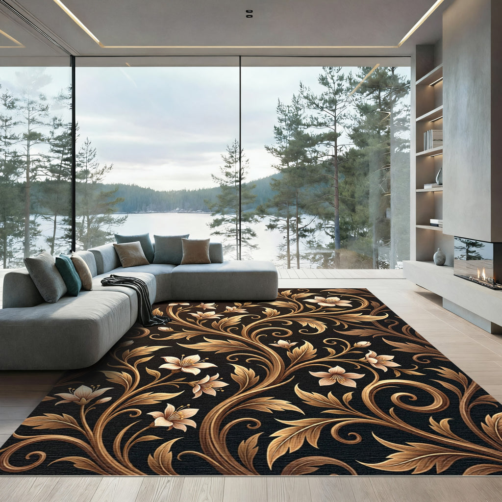 Golden Floral Acanthus Vine Rug