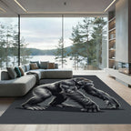 Majestic Charcoal Silver Gorilla Illustration Rug