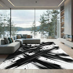 Monochromatic Abstract Black Ink Brush Stroke Rug