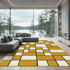 Abstract Ochre White Rectangles Rug