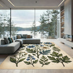 Vintage Blue and Cream Botanical Meadow Rug