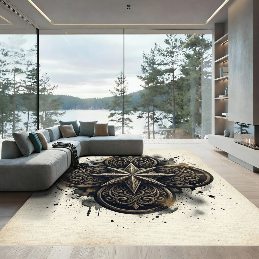 Gilded Compass Emblem Bronze Filigree Rug