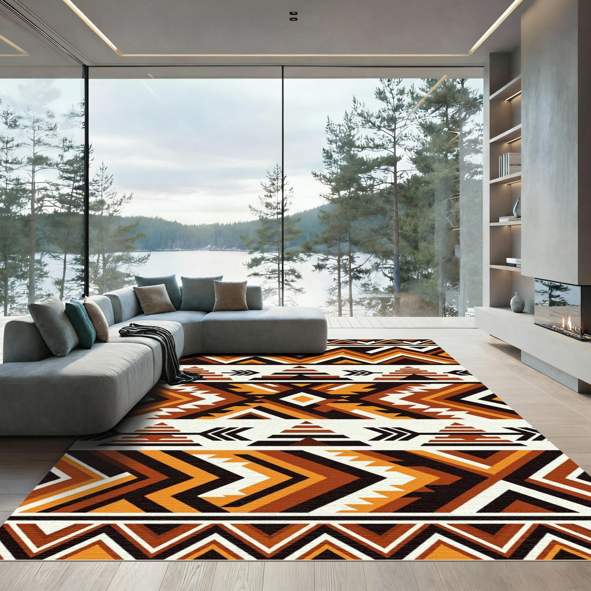Earthy Geometric Aztec Terracotta Accent Rug
