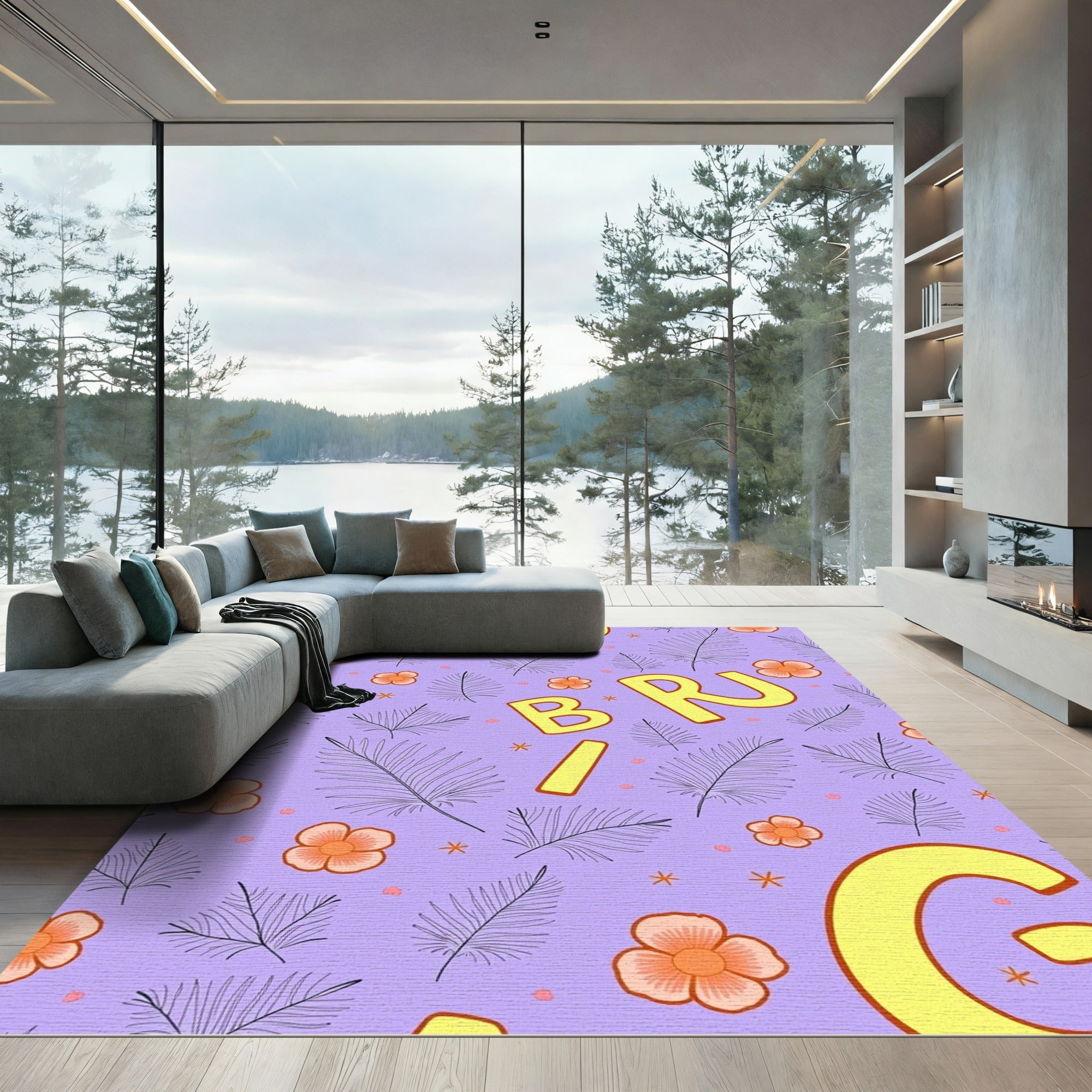 Light Purple Floral Alphabet Rug