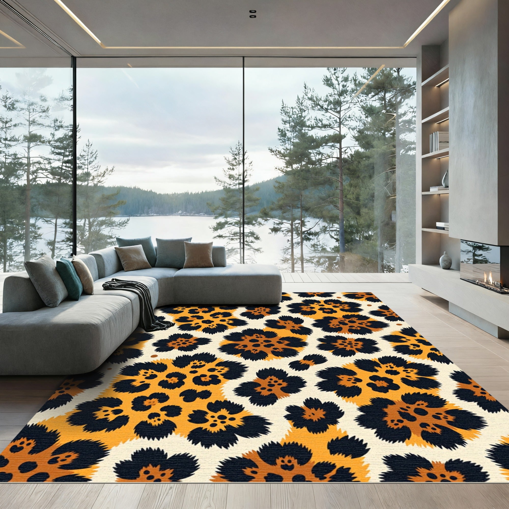 Bold Orange Leopard Spotted Animal Rug