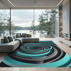 Modern Teal Gray Swirling Vortex Rug