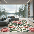 Elegant Blush Pink Rose Botanical Rug
