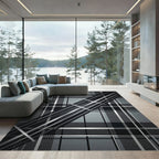 Gray Black Plaid Diagonal Stripe Rug