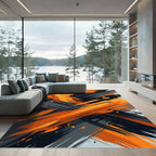 Dynamic Orange And Charcoal Brushstroke Rug