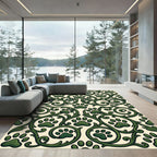 Emerald Scrollwork Paw Print Botanical Rug