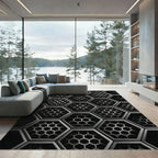 Monochromatic Metallic Industrial Geometric Hexagon Rug