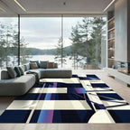 Modern Navy and White Geometric Stripe Rug