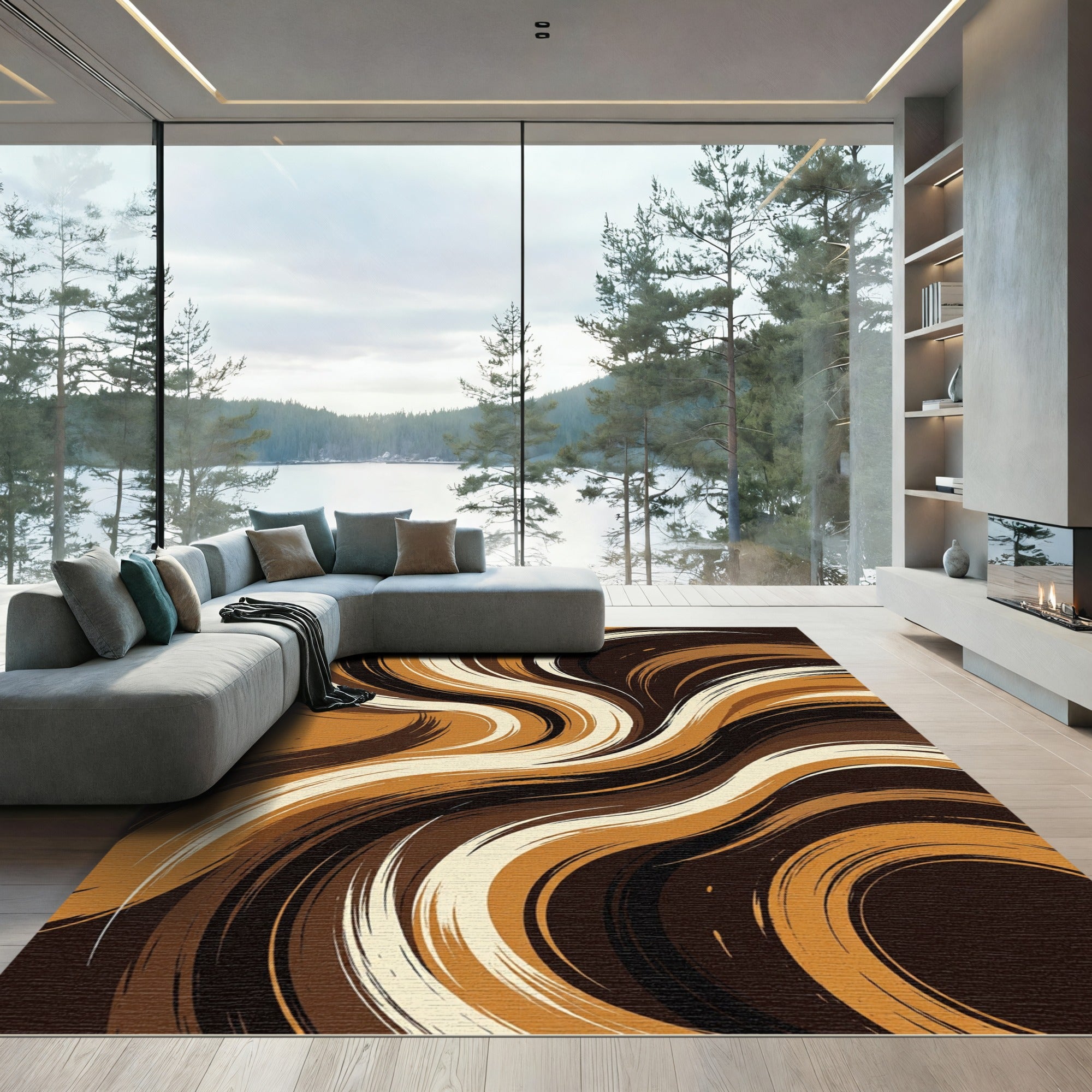 Rich Earthy Swirl Brush Strokes Rug