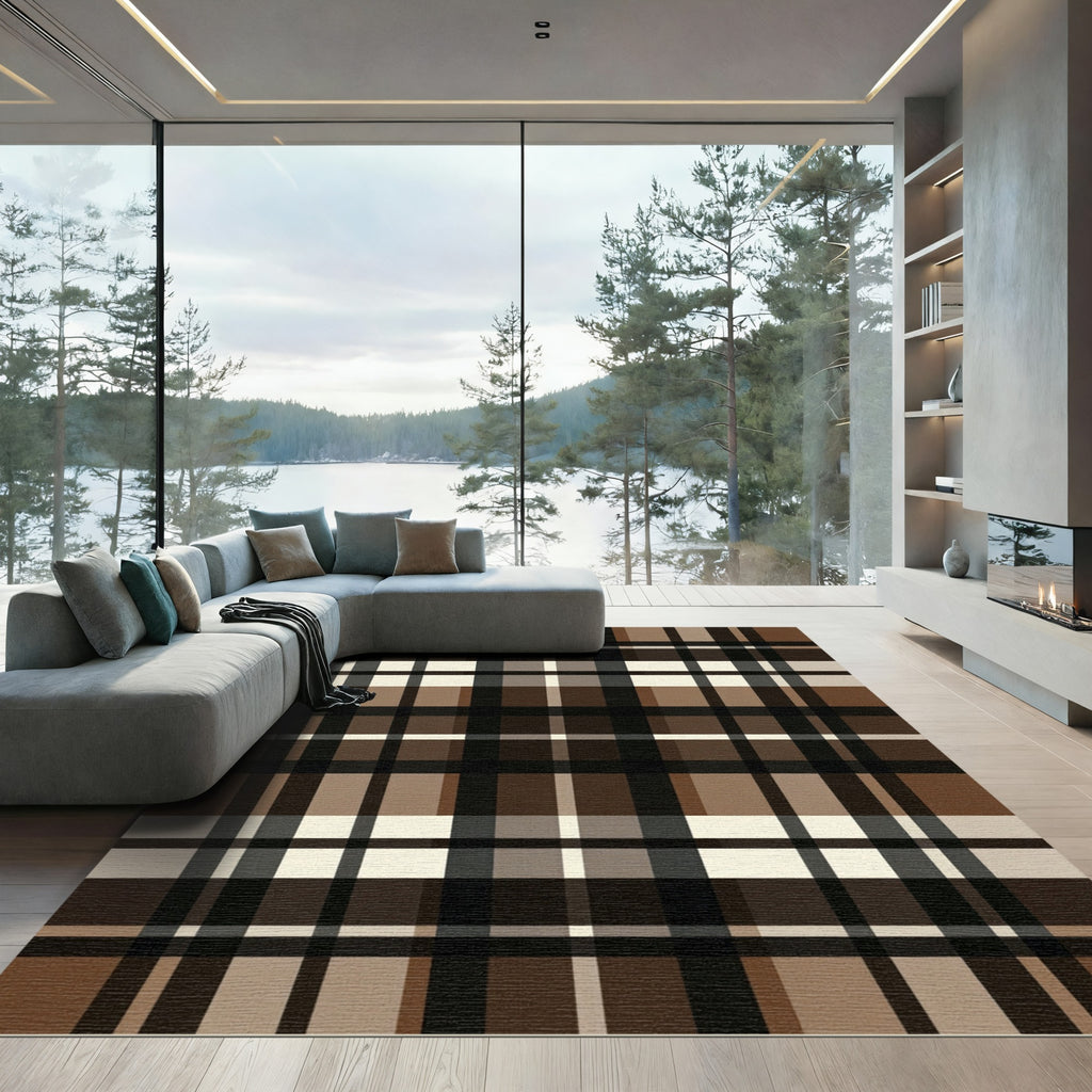 Classic Brown and Cream Tartan Plaid Rug