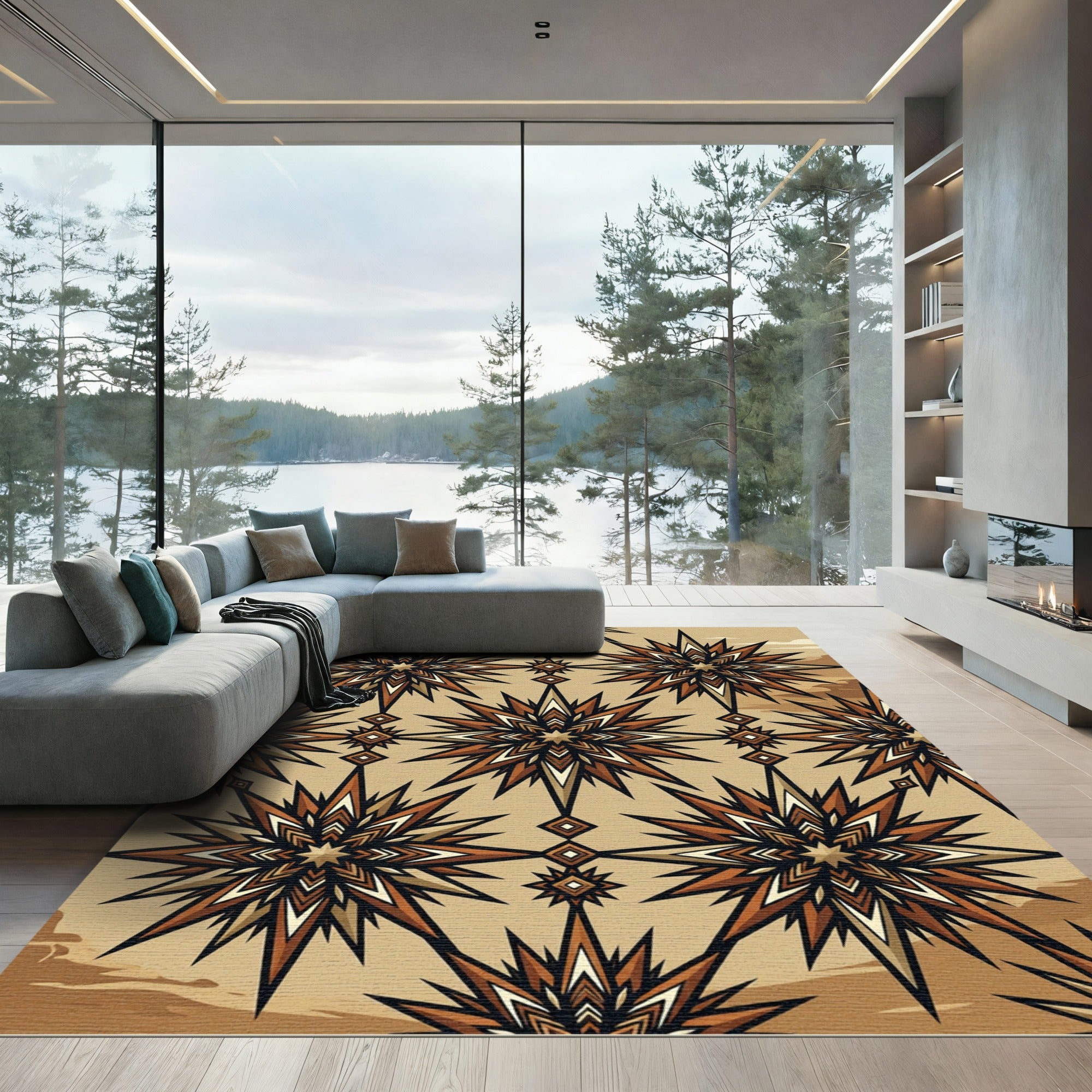 Desert Earth Toned Geometric Starburst Rug
