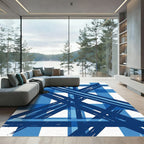 Bold Blue Plaid Brushstroke Rug