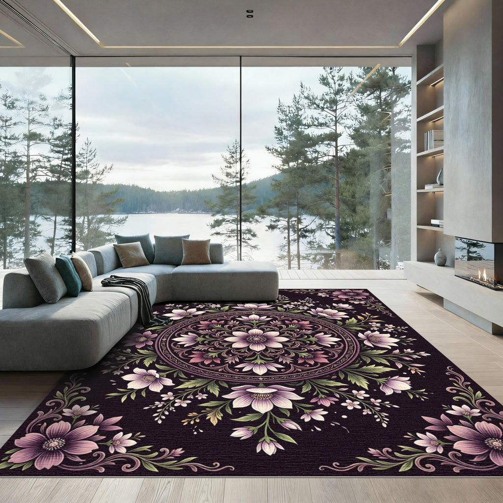 Elegant Purple Floral Medallion Composition Rug