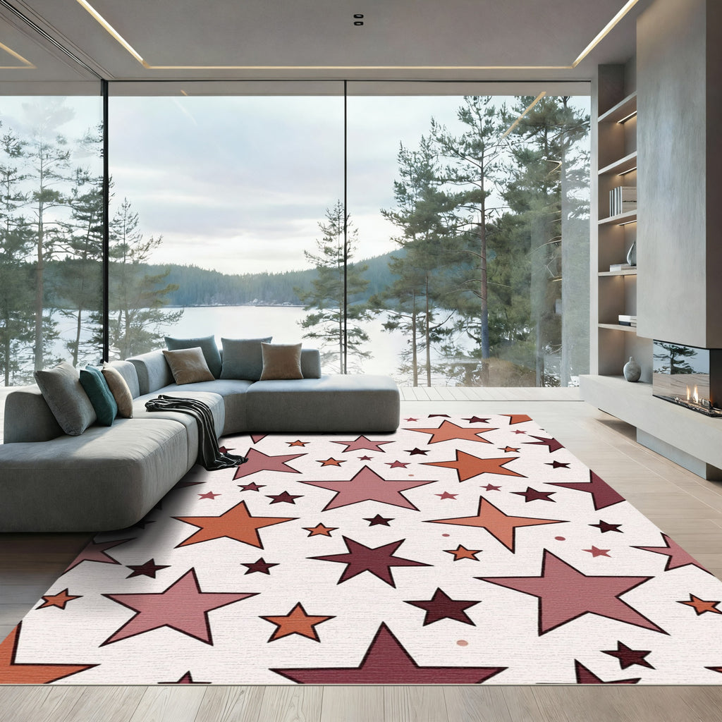 Crimson Dusty Rose Star Scatter Rug