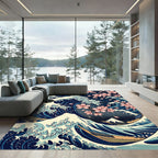 Japanese Great Wave Cherry Blossom Art Rug