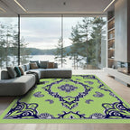 Lime Navy Mandala Floral medallion Rug