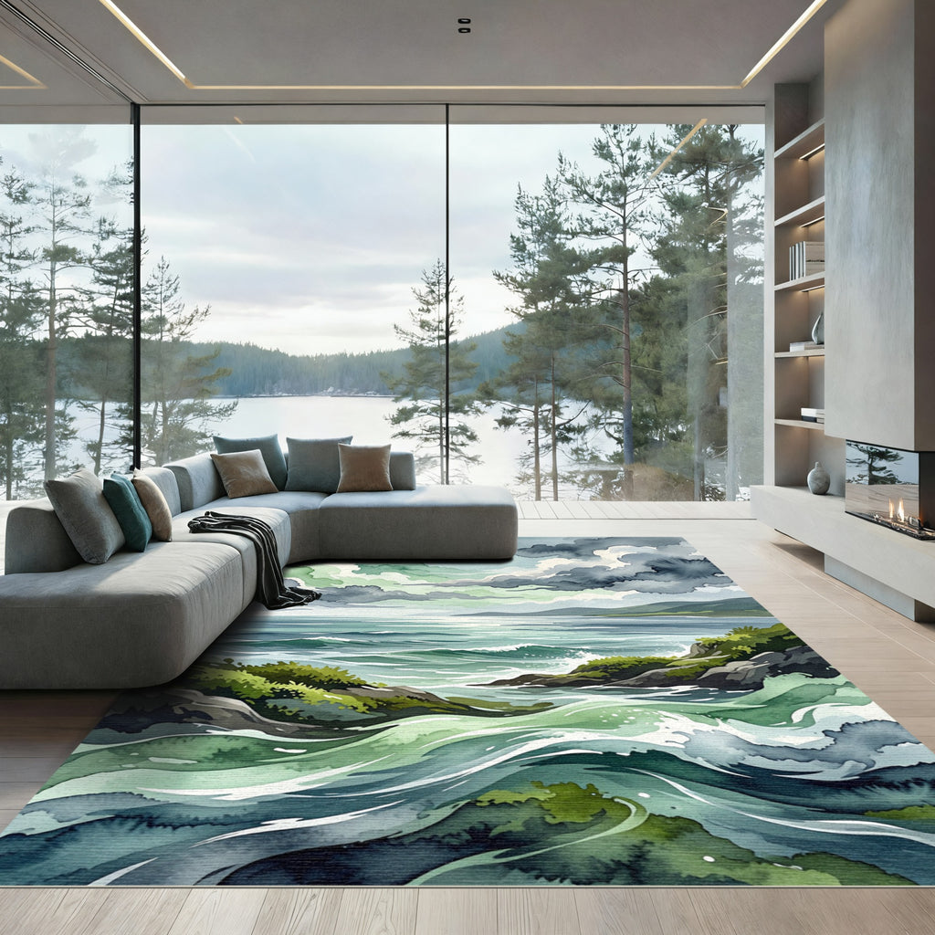Stormy Coastal Waters Moody Seascape Rug