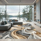 Abstract Gold Swirl Marble Texture Rug