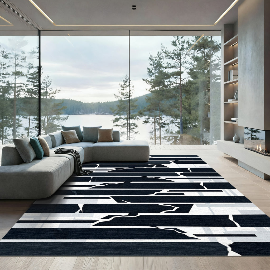 Monochromatic Jagged Stripe Composition Rug