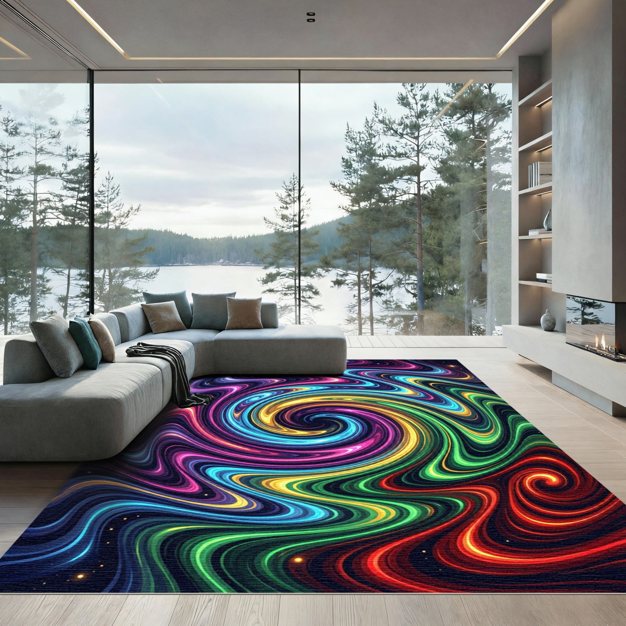 Vibrant Cosmic Swirl Rainbow Nebula Rug