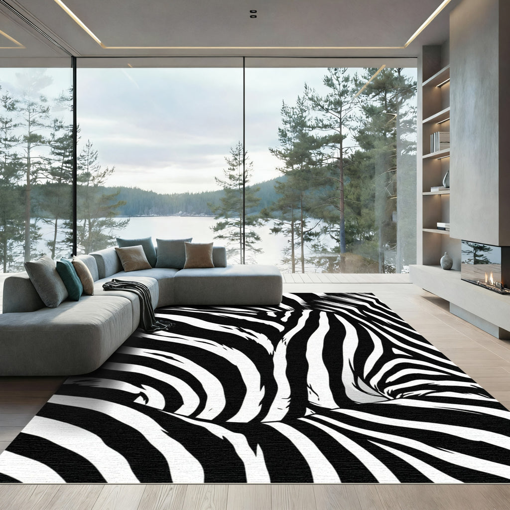 Bold Black and White Zebra Vortex Rug