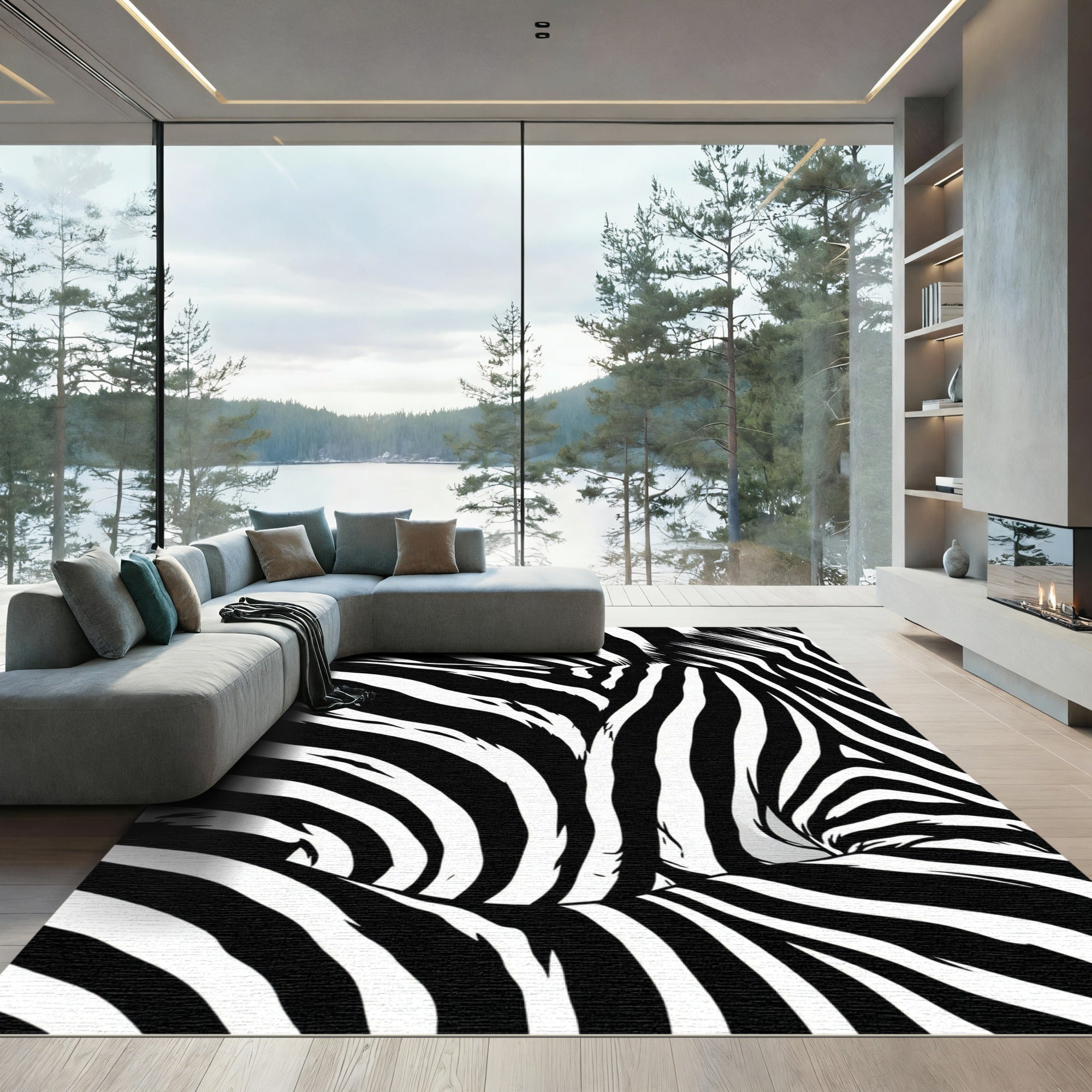 Bold Black and White Zebra Vortex Rug