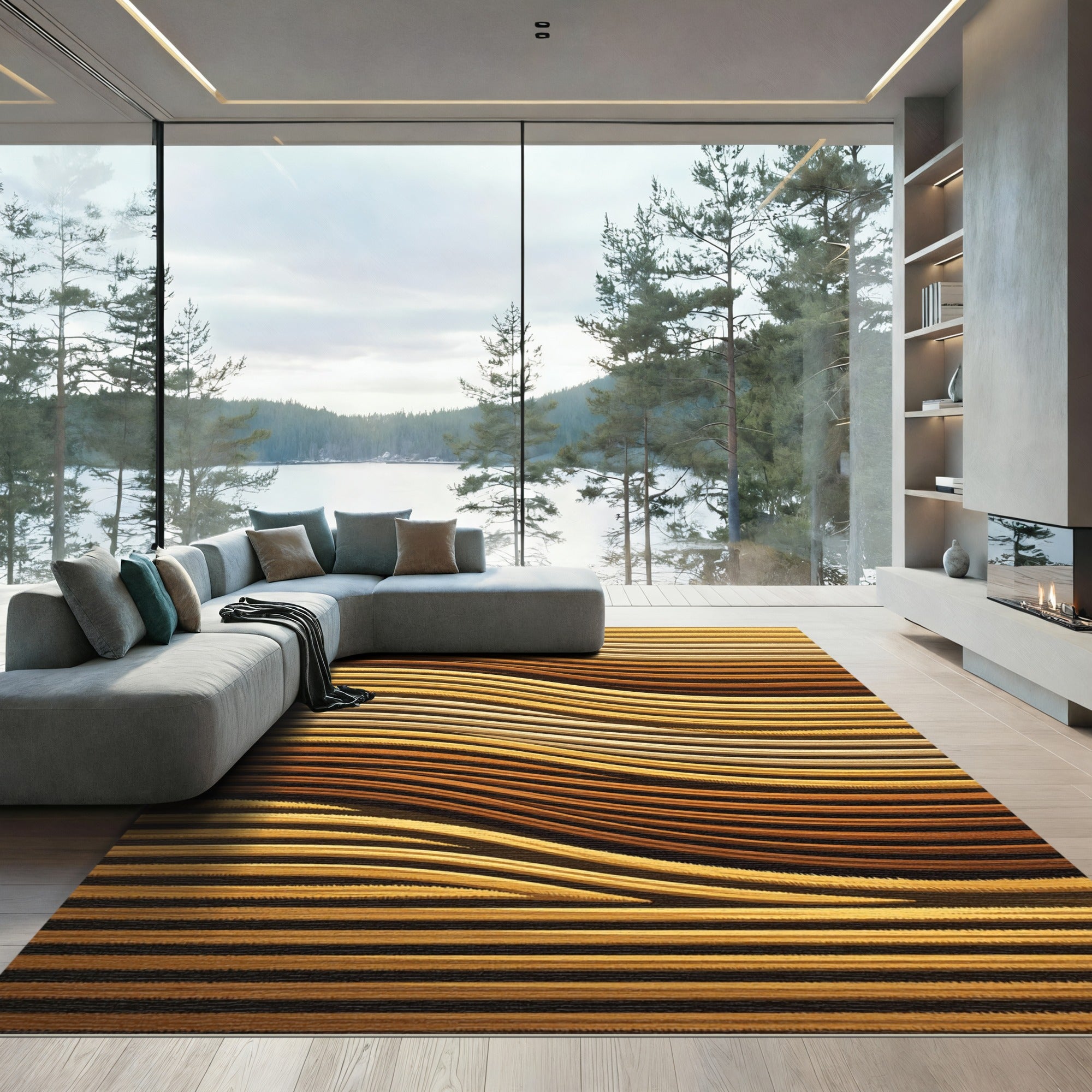 Golden Amber Wavy Stripe Rug