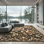 Golden Floral Scrollwork Peony Rug