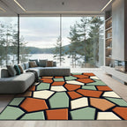 Modern Earthy Geometric Tiled Mosaic Rug
