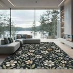 Dark Floral Botanical Garden Motif Rug
