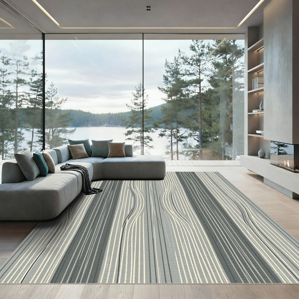 Minimalist Gray Vertical Wood Grain Rug