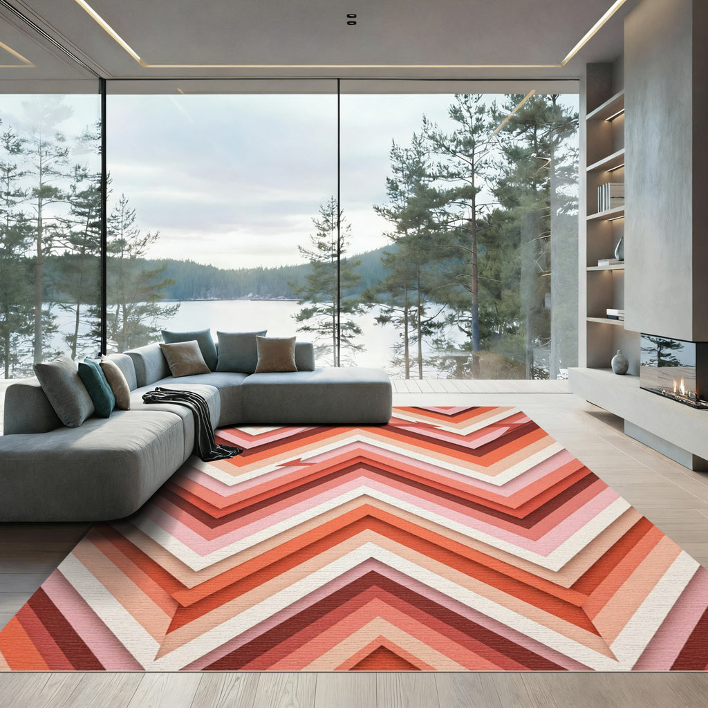 Terra Cotta Pink Chevron Layers Rug