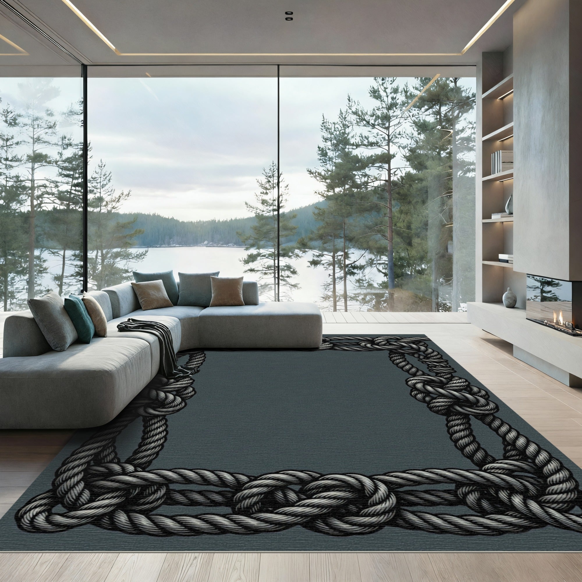 Nautical Rope Knot Border Rug