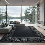Ornate Silver Leaf Scroll Frame Rug