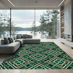 Emerald Geometric Interlocking Lines Rug