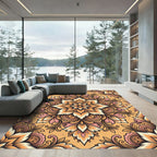 Ornate Golden Amber Floral Symmetry Rug