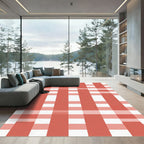 Coral White Gingham Plaid Rug