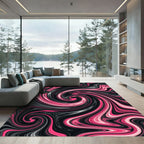 Vibrant Hot Pink Dark Abstract Swirl Rug